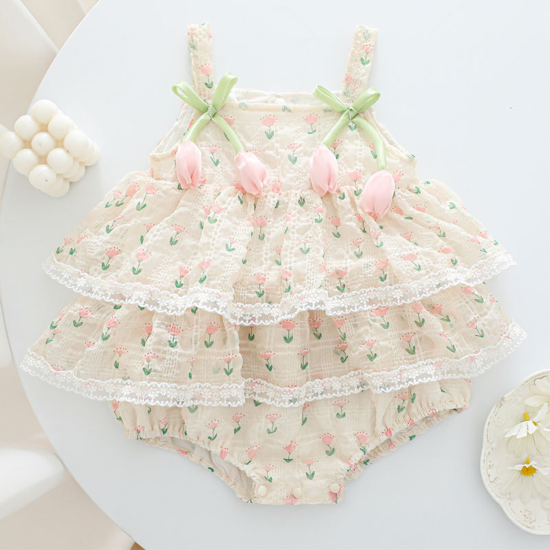 Newborn Baby Girl Romper Floral - 2026 Baby Mädchen Sommer Prinzessin Träger-Bodysuit