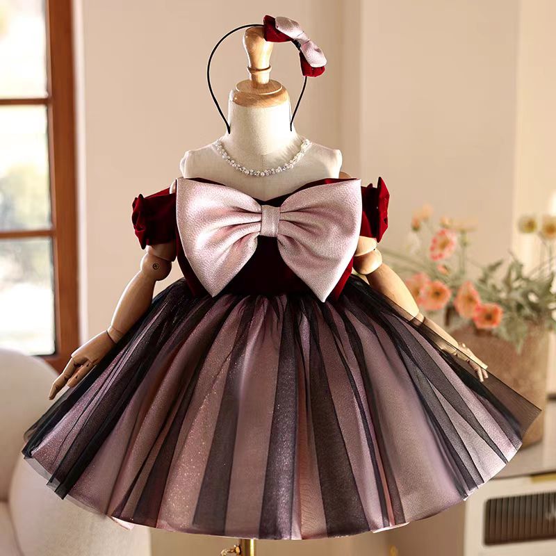 Toddler Girl Tulle Party Dress - Jill Wish J464 Elegantes Burgunderrotes Mädchenkleid