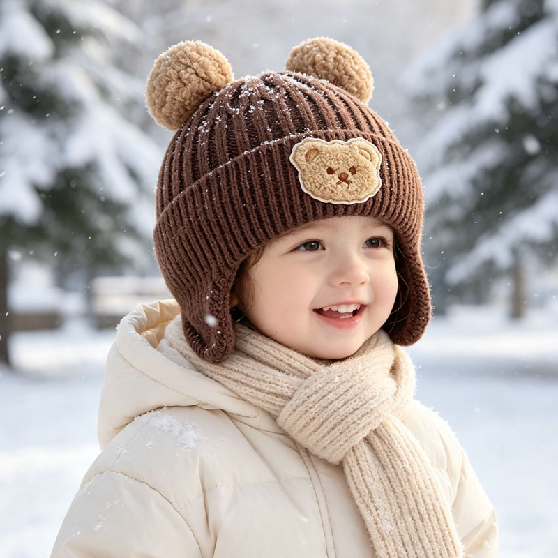 Infant Beanie Hat With Ears - 1-10 Stück Baby Bärenohren Strickmütze Weiche