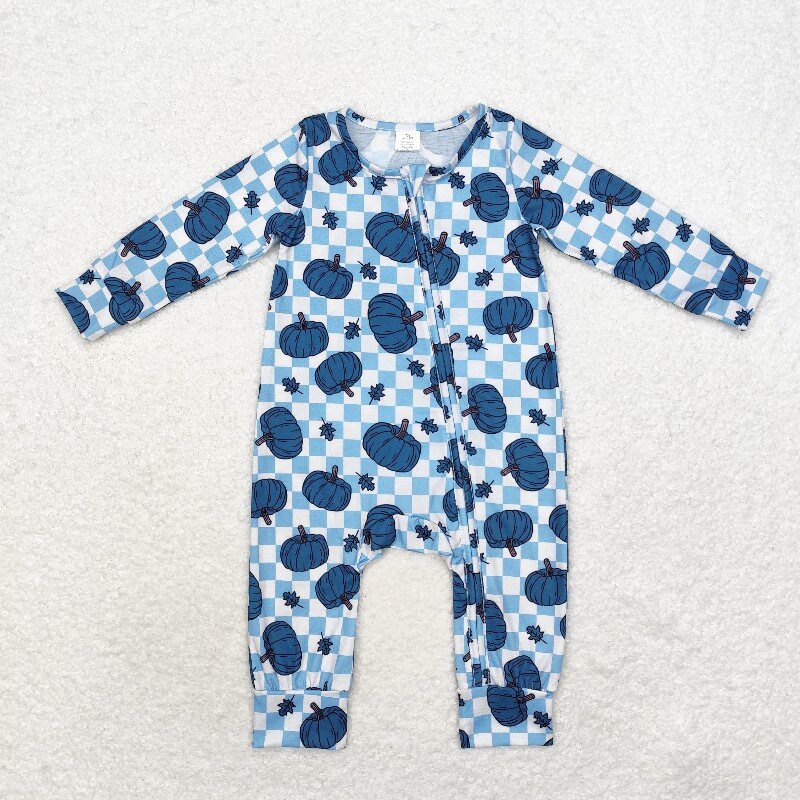Cotton Baby Onesies Zipper - 8,21 Bambus Fly Blue Kürbis Blatt