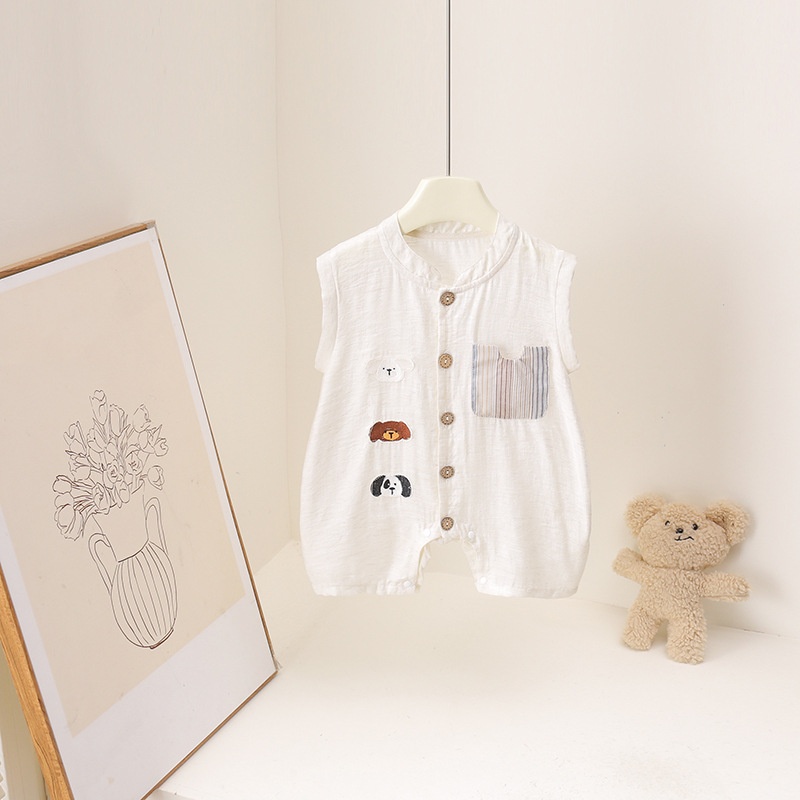 2026 Sommer Cartoon-Bären-Prin – Baby Summer Linen Sleeveless Jumpsuit Bewertung und Preis